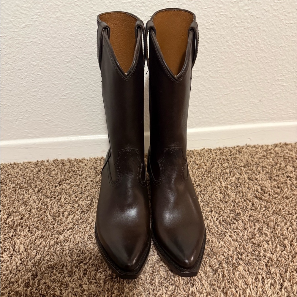 Frye Women’s Sacha Dark Brown Western Cowboy Leather Boots Size 7 NEW Snip Toe - Picture 3 of 8
